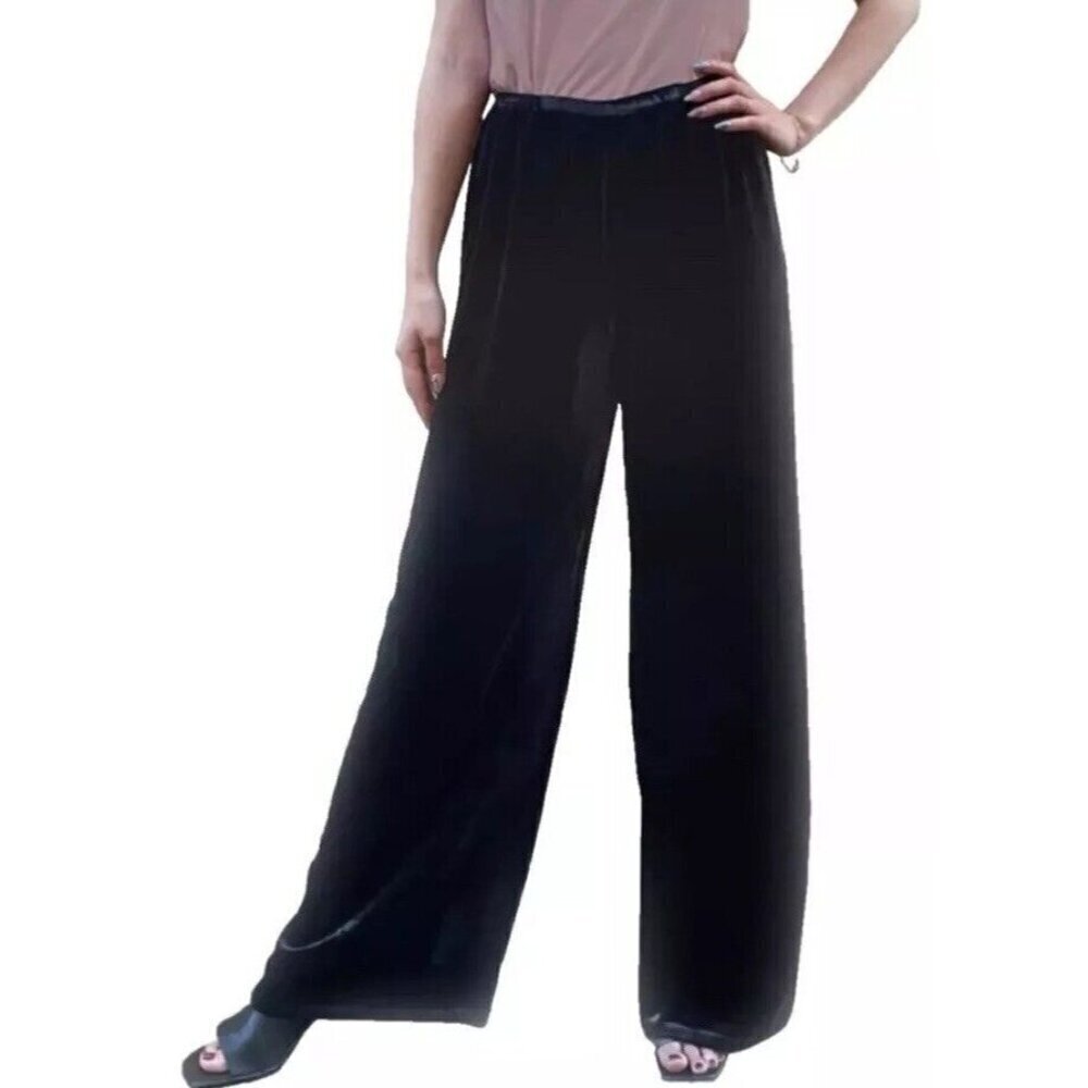 Citron Santa Monica Women’s Sz XS Black Velvet Wide Leg Pants Silk Blend